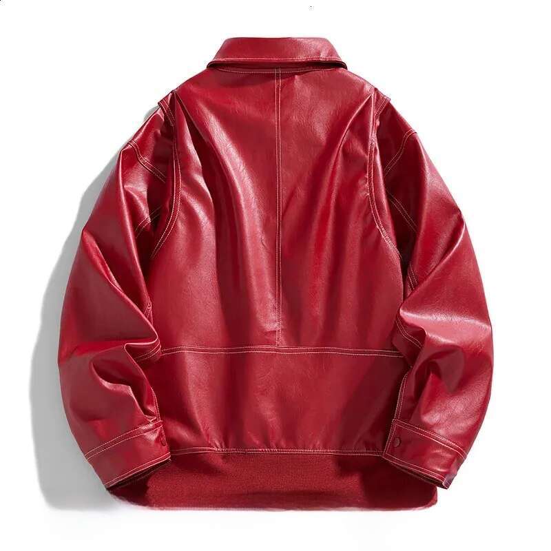 Europe The United States Trend Leather Jacket Spring Autumn Loose Mens Couple Lapel Motorcycle Handsome Coats y240826