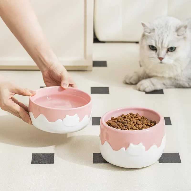 Ceramic Pet Bowl Wide Mouth Elevated Feeder NonSpill Cat Dog Food Water Dish for Eating Drinking with Neck Suppor C251009