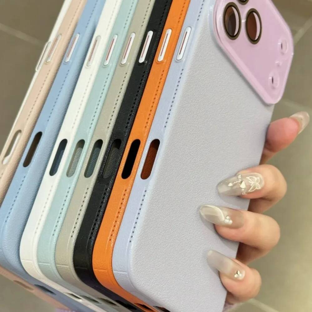 HD Glass Camera Case For iPhone 17 Air 16 15 14 13 12 11 Pro Max Plus Hard PC Leather Texture Armor Shockproof Funda