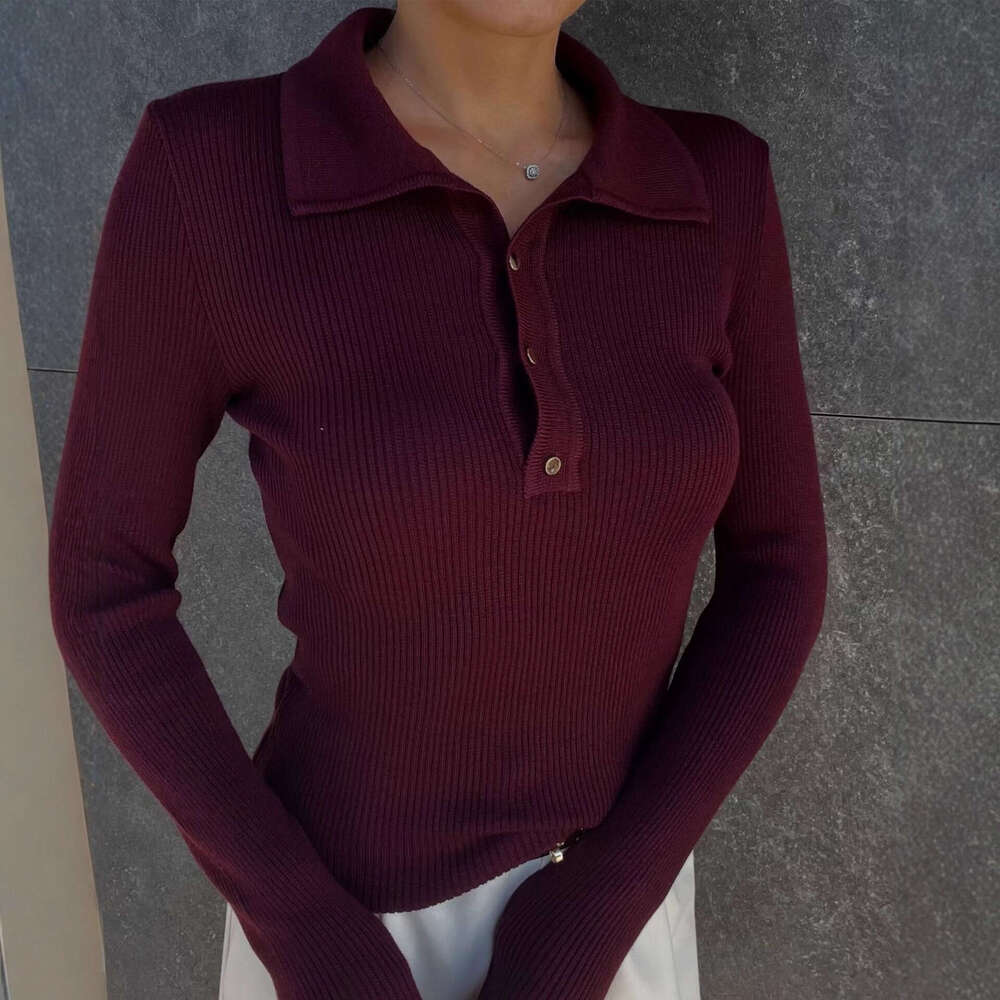 Single-Breasted Long-Sleeve Knitted Sweater Autumn Winter Base Shirt Slim Fit Solid Color Basic Top For Women B5