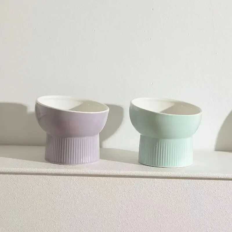 Cat Nordic Style Food Water Bowl Pet Animal Ceramic Eating Dishes High Foot Raised Puppy Cats Matte Bowls Elevated Dog Bowls C251009