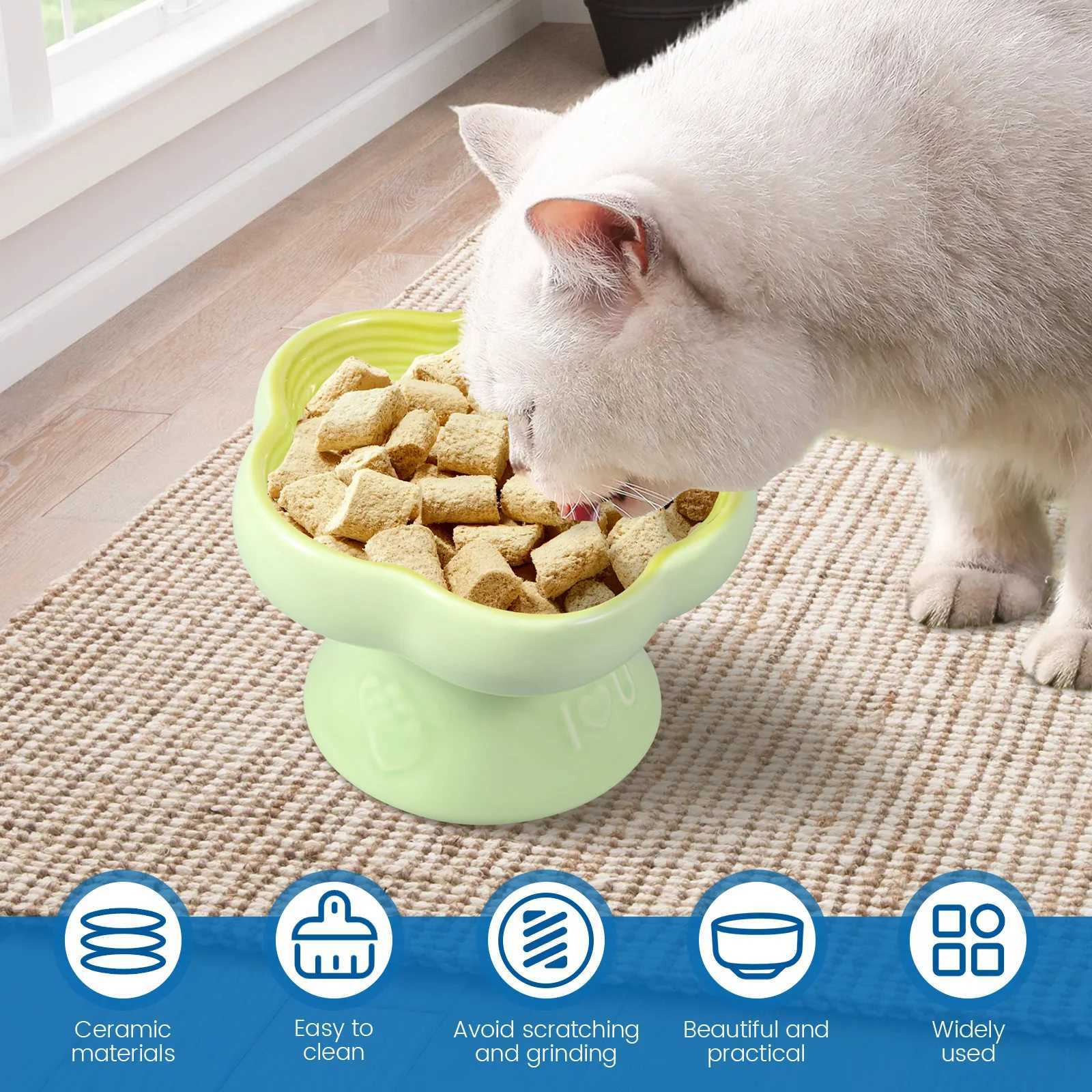High Footed Slanted Neck Protection Pet Bowl Ceramic Raised Cat Bowl 230 ml 15 Dog Feeder Bowl for Pet Food Water Feeder C251009