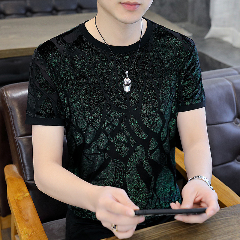 European Station Short Sleeve T-shirt Men Designer Shirt Famous Brand European Goods Hollow Designer Hoodie Silk T-shirt Fashion Trendy Brand Flocking