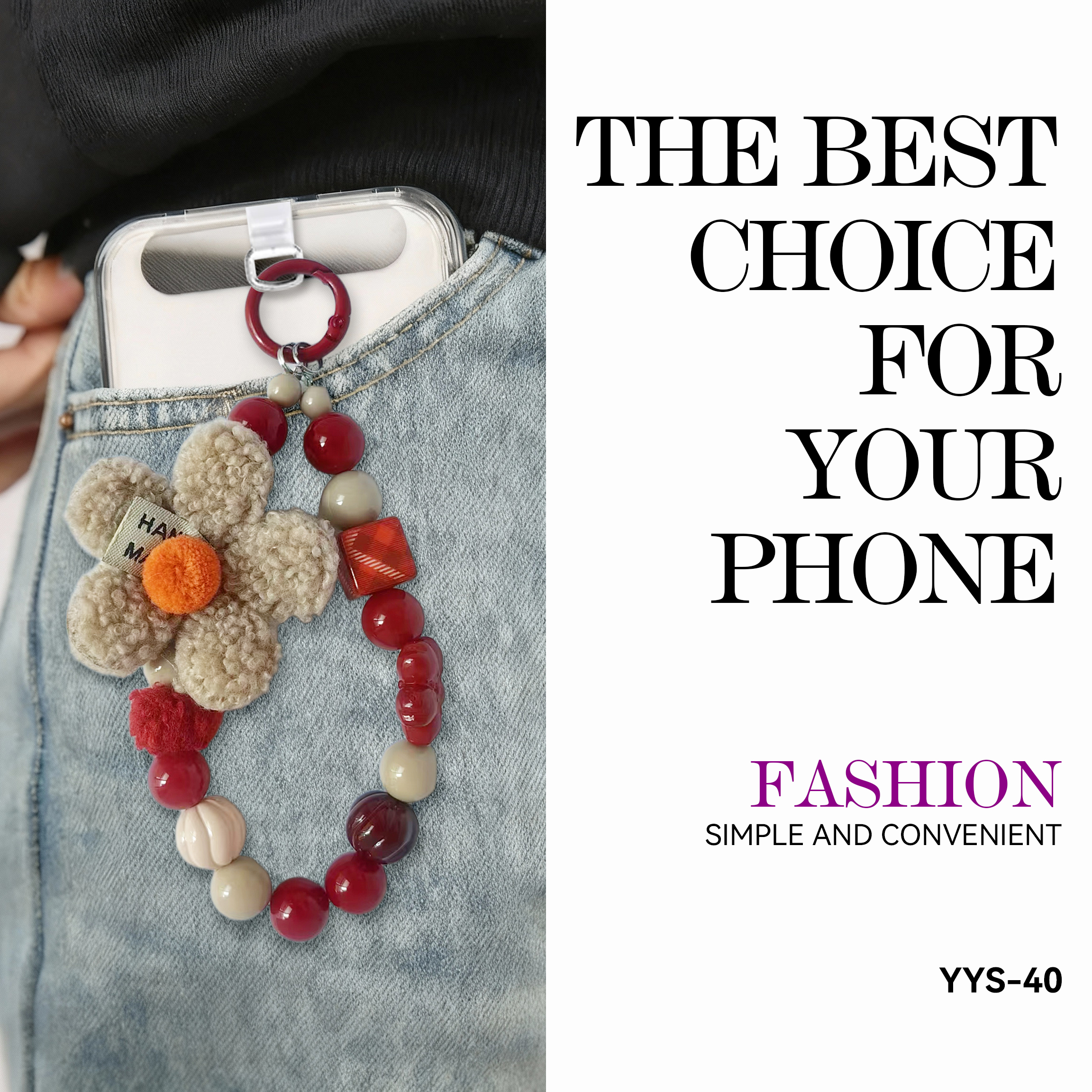 Plush flowers with red and white beads in a creative mix-and-match design. Multiple bead styles combine for a versatile. Anti-loss feature ensures eas