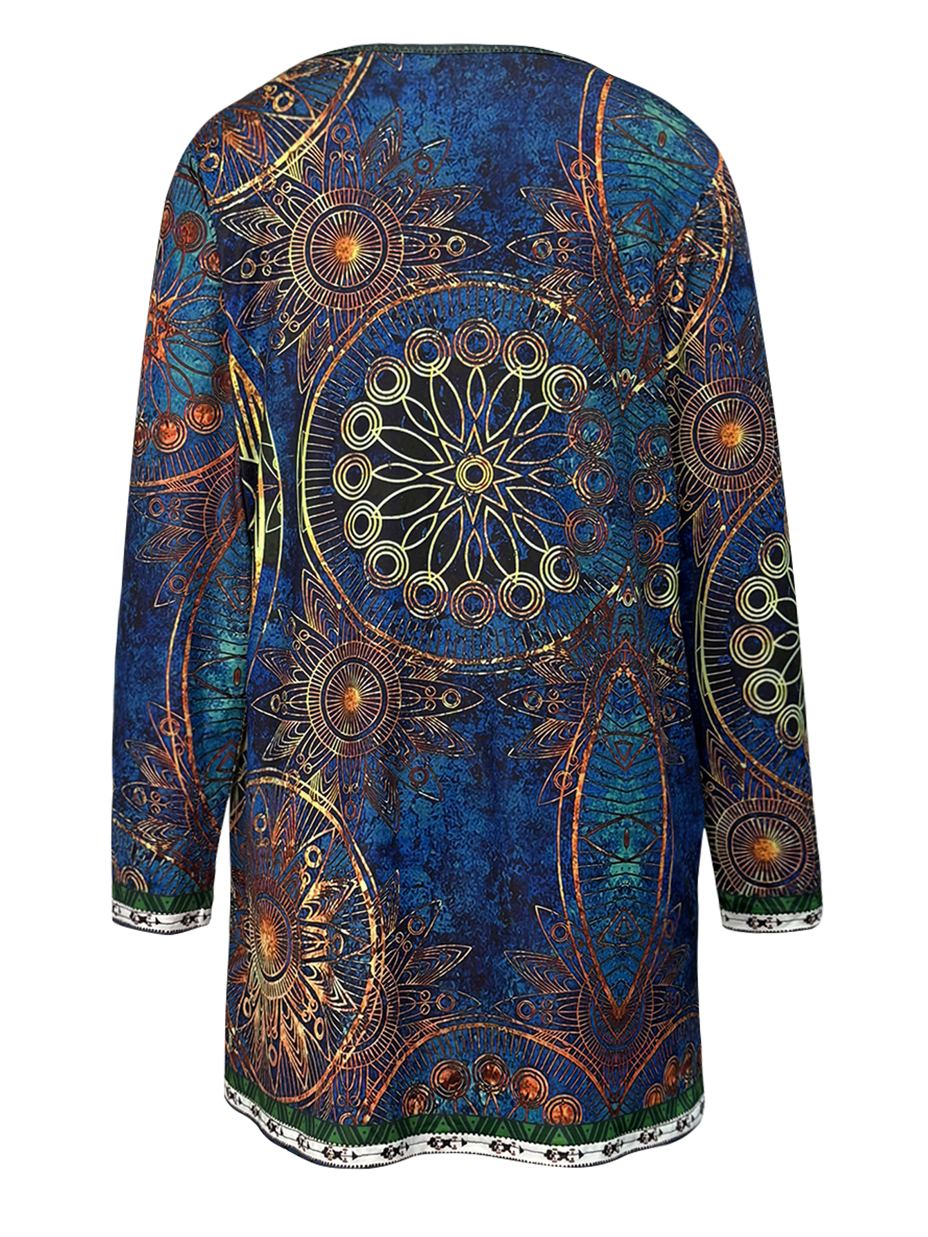 Women's Autumn New Vintage Paisley Print Cardigan - Casual Versatile Blue Open Front Cardigan-CF40344