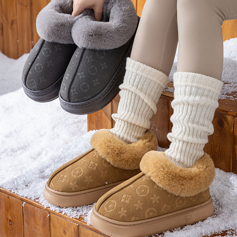 2025 New Arrival Men's Suede Cotton Slippers Home Use, Fleece-Cuffed, Warm, Closed-Heel & EVA Anti-Slip Snow Boots