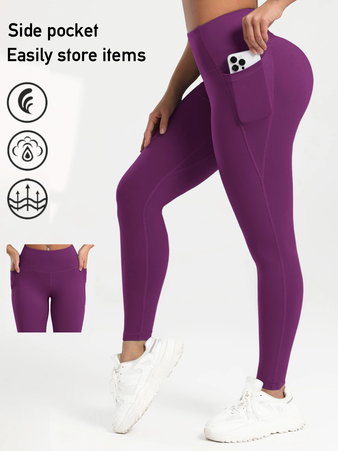 Yoga Pants with Pockets Tummy Control Butt Lifting Fitness Tights Women Solid Color Workout Leggings Sportswear 251010