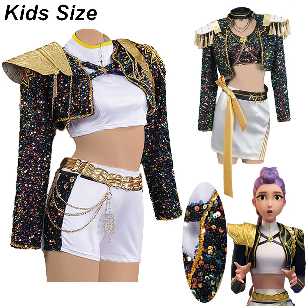 Fantasia Huntrix Rumi Cosplay Girls Golden Clothing Cartoon Demon Hunter Disfraz Costume 6 to 14 Years Fantasy Halloween Party251010