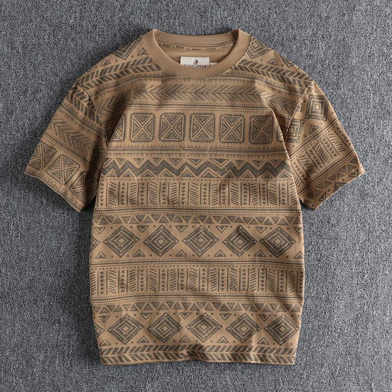 Men's Short Sleeve T-shirt Vintage Style Full Designer Shirt Cotton Geometric Print Summer New Loose Trendy Round Neck Designer Hoodie Half Sleeve Tee