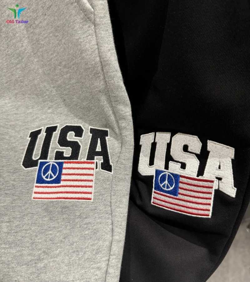 25SS Grey Black Faux Triple Waist Drawstring Embroidery Flag Patchwork Wide Leg Sportswear GRAILZ PROJECT GR Sweatpants X251010