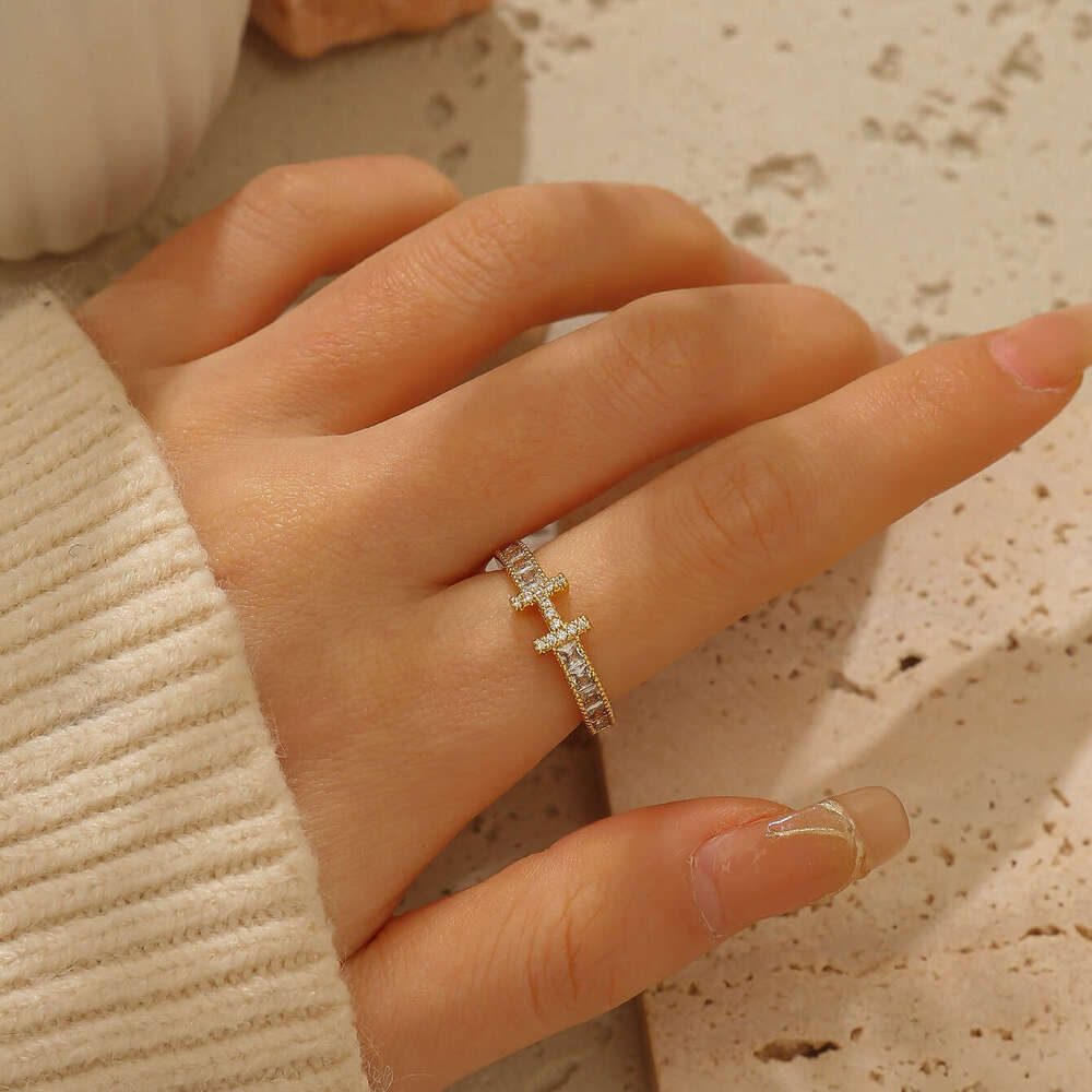 Jewellery Ring High Quality Korean Style H Letter Zircon Geometric Open Ring for Versatile Wear Gift for All Occasions Textured Minimalist Accessory