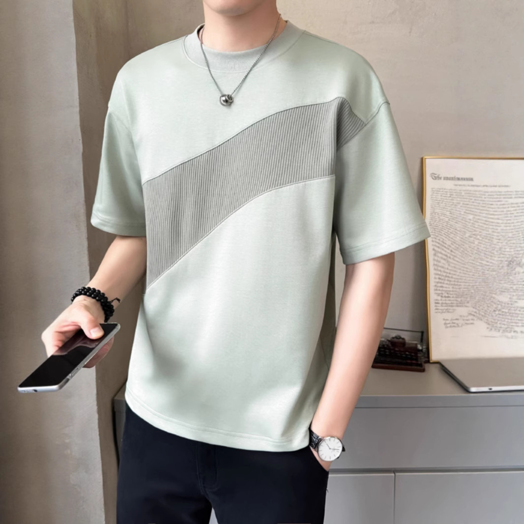 Quick-dry Ice Designer Hoodie Silk Cotton Cool Short Sleeve T-shirt For Men 2025 Designer Shirt Summer New Loose High-end Patchwork Half Sleeve Tee