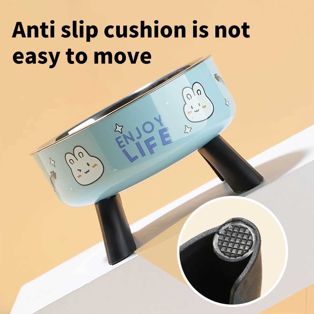 A cartoon printed highlegged pet bowl largecapacity stainless steel dog bowl neckprotecting cat bowl universal fashion and C251009