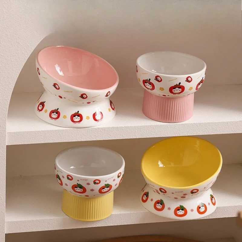 Elevated Ceramic Pet Bowl AntiTip Slow Feeder Wide Angled Mouth Design for Cats Dogs to Prevent Neck Strain Chin Acne C251009