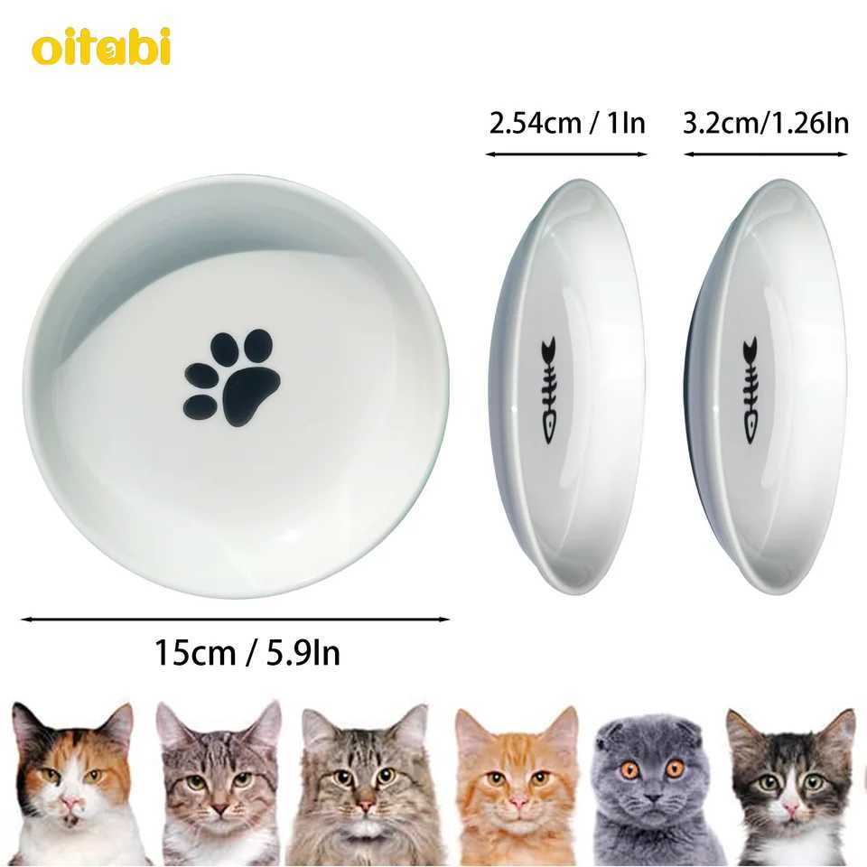 Oitabi 3PCS No Spill Cat Bowls Sets Cat Food Bowl Anti Whisker Fatigue Ceramic Cat Dishes Set Shallow Wide Kitten Plates C251009