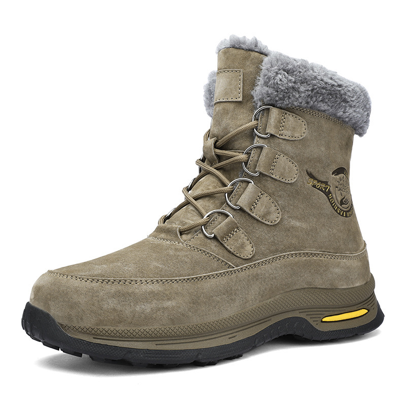 Design Hot free shipping Men's Brand Winter Genuine Leather Snow Boots - Fleece-Lined Thick-Soled Luxury shoes High-Top Outdoor
