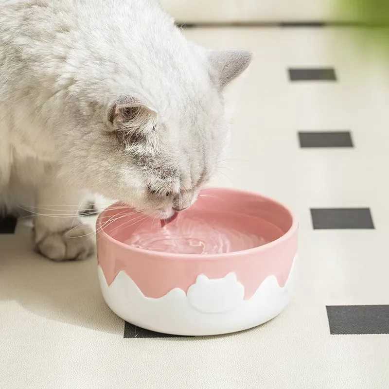Ceramic Pet Bowl Wide Mouth Elevated Feeder NonSpill Cat Dog Food Water Dish for Eating Drinking with Neck Suppor C251009