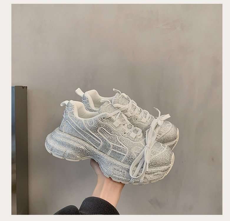 European Full Diamond Dad Sneakers Designer Shoe for Women 2025 Spring and Autumn New Thick-Soled Sports Street Style Casual Shoes Trendy Versatile