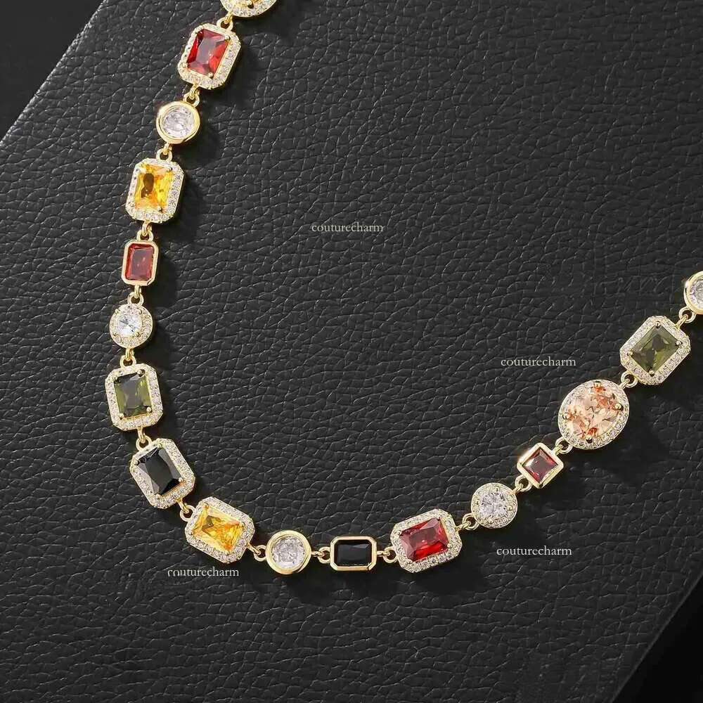 Multi Color Gemstone Beaded Necklace Rainbow Motley Choker Women Jewelry moissanite Tennis Gold Colorful Gem Stone Men Chain gift