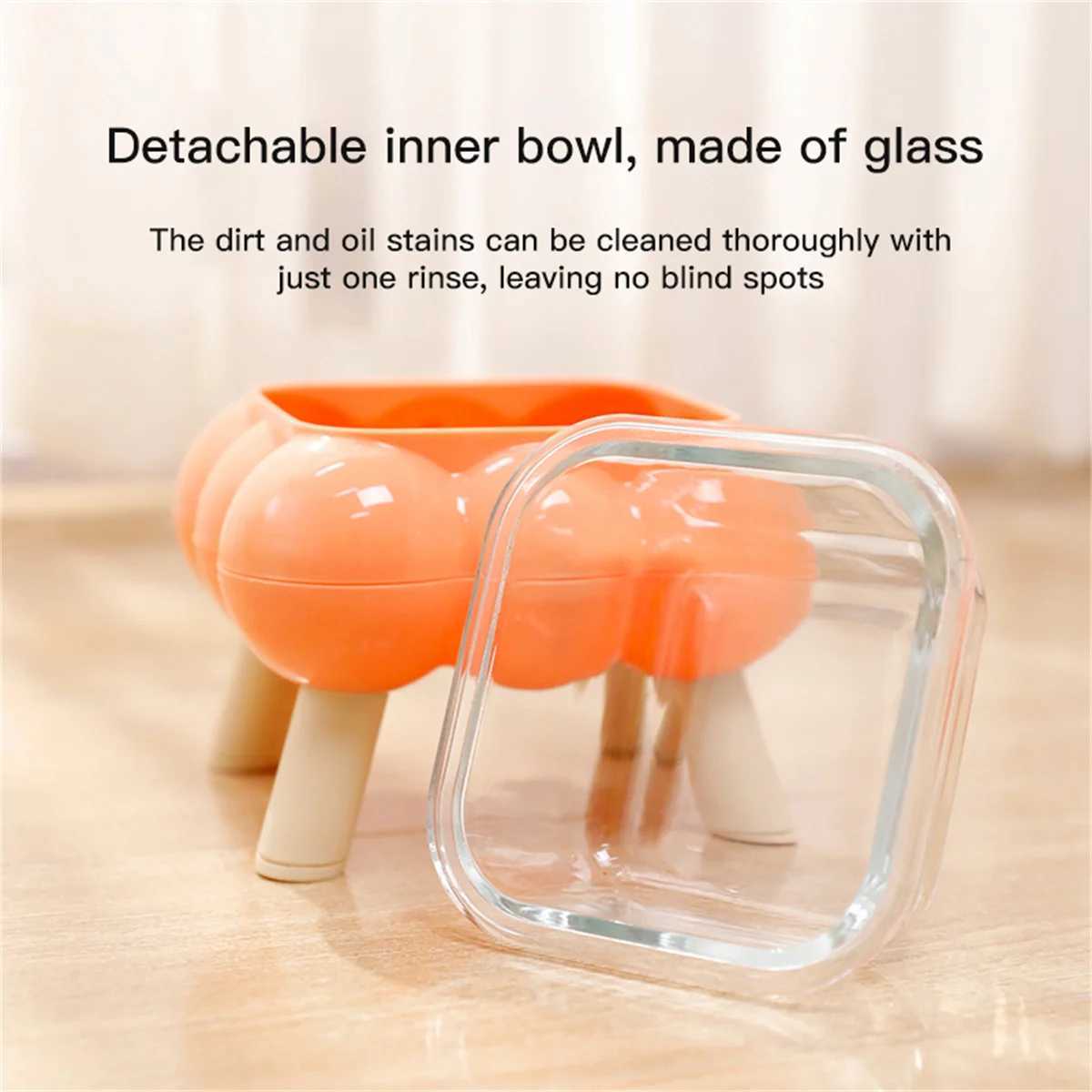 1 PCS New cat eating tall bowl bubble glass fourlegged highleg cat bowl easy to clean pet highlegged neck bowl C251009