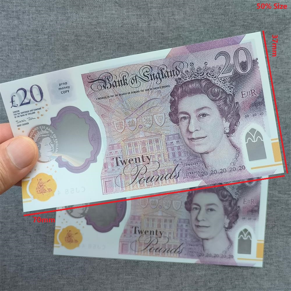 5A Quality Plastic Money UK Festive Party Supplies Fake Money Pounds Toy Realistic Copy GBP British English Bank 10 20 50 CAD AUD Money Perfect For Movies 70*37mm 50% Size