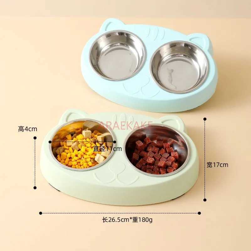 1pcs Pet Double Bowl Plastic Kitten Dog Food Drinking Tray Feeder Cat Feeding Pet Supplies Accessories bowl C251009