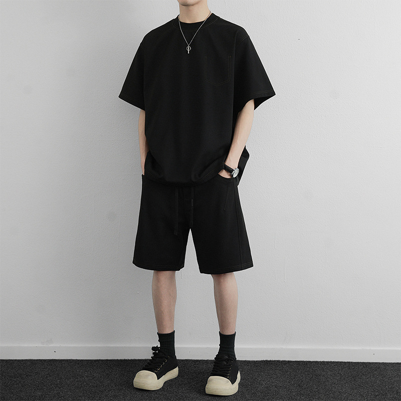 Heavyweight Summer Designer Shirt Outfit Round Neck Short Sleeve T-shirt Men 2025 Designer Hoodie New Trendy Brand Loose Fit Matching Shorts Two-piece