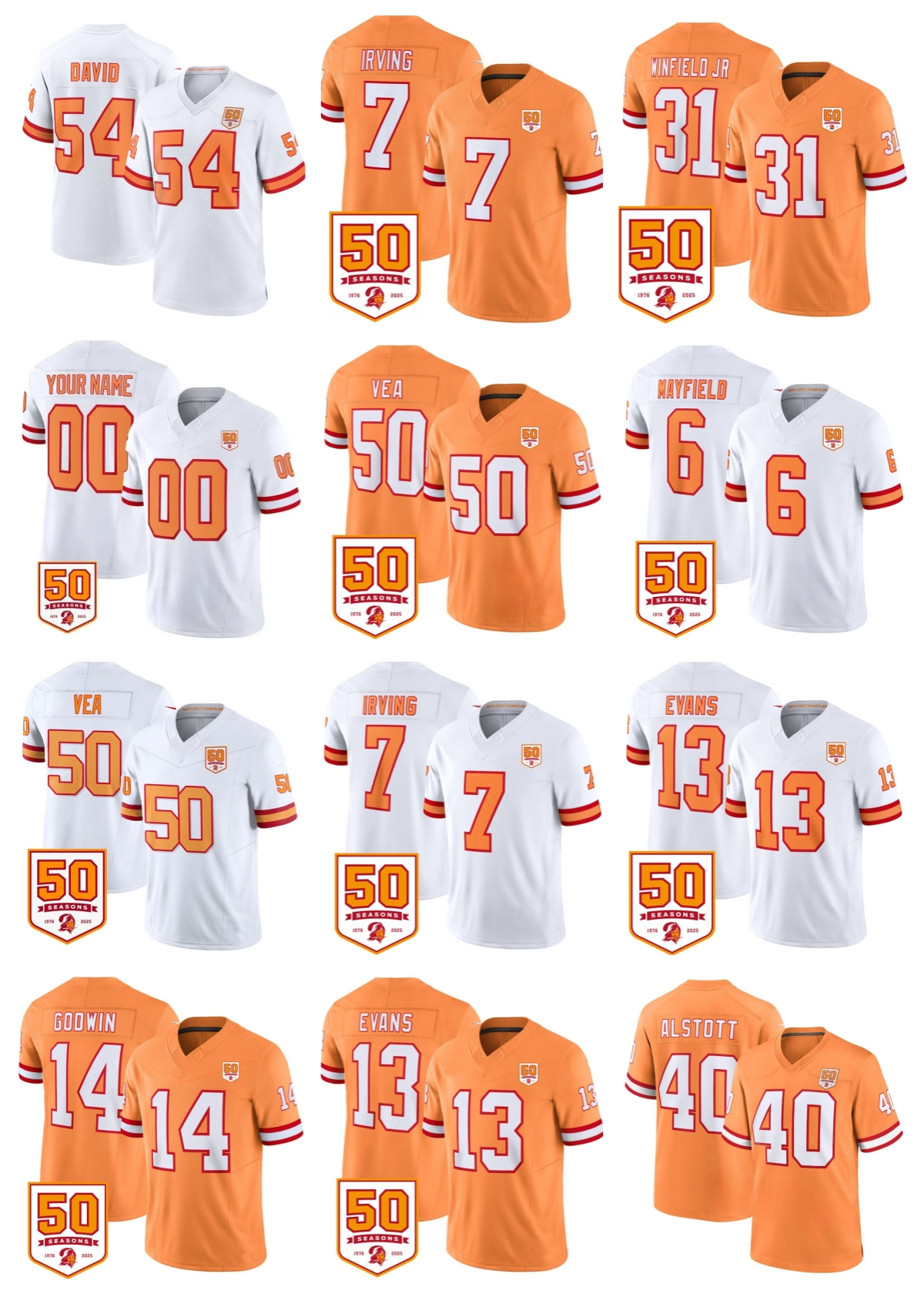 Buccaneer 50th Anniversary Football Stitched Jersey Antoine Winfield Jr. Baker Mayfield Chris Godwin Bucky Irving Evans Vita Vea Lavonte David Mike Alstott