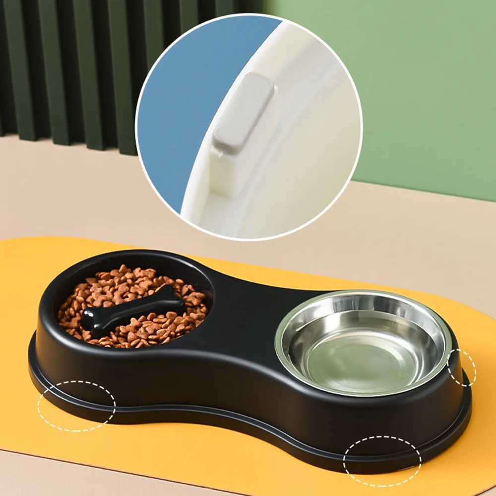 Pet Slow Feeder Bowl Stainless Steel Double Bowl Dog Food Cat Bowl AntiChoke Feeder Dish for Puppy Kitten Durable Pet Supplies C251009