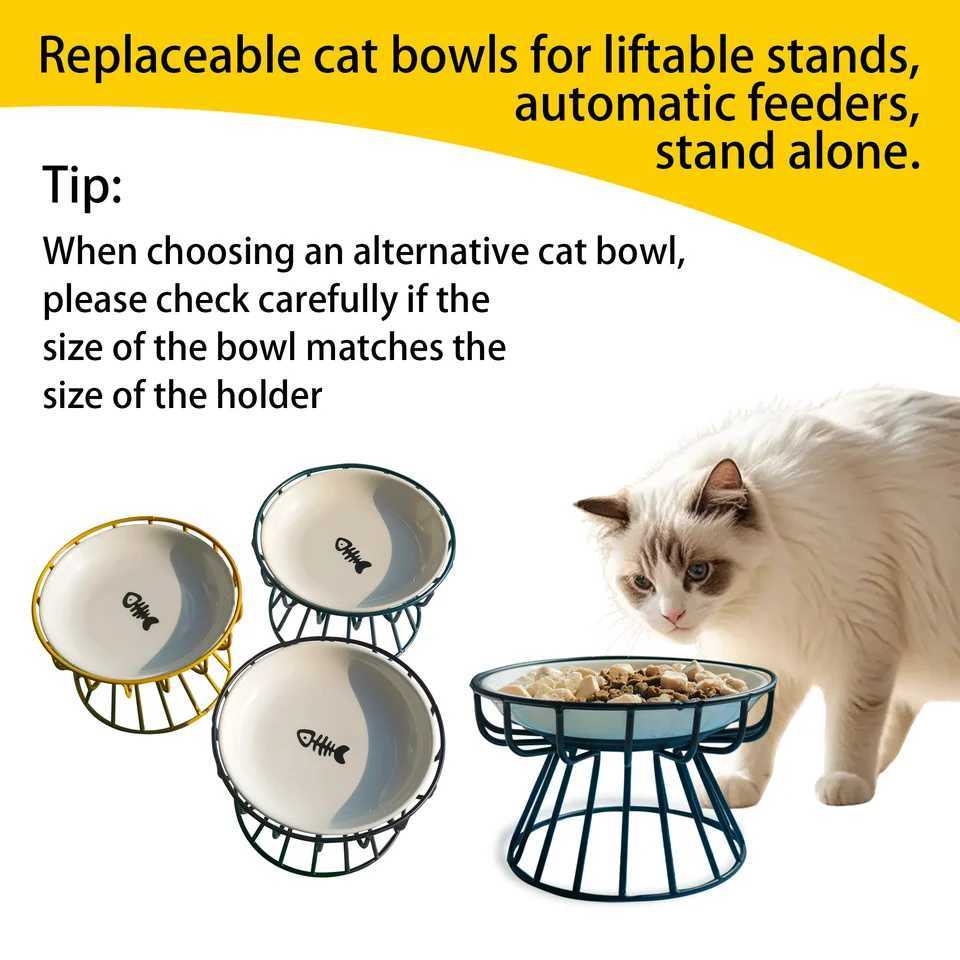 Oitabi 3PCS No Spill Cat Bowls Sets Cat Food Bowl Anti Whisker Fatigue Ceramic Cat Dishes Set Shallow Wide Kitten Plates C251009
