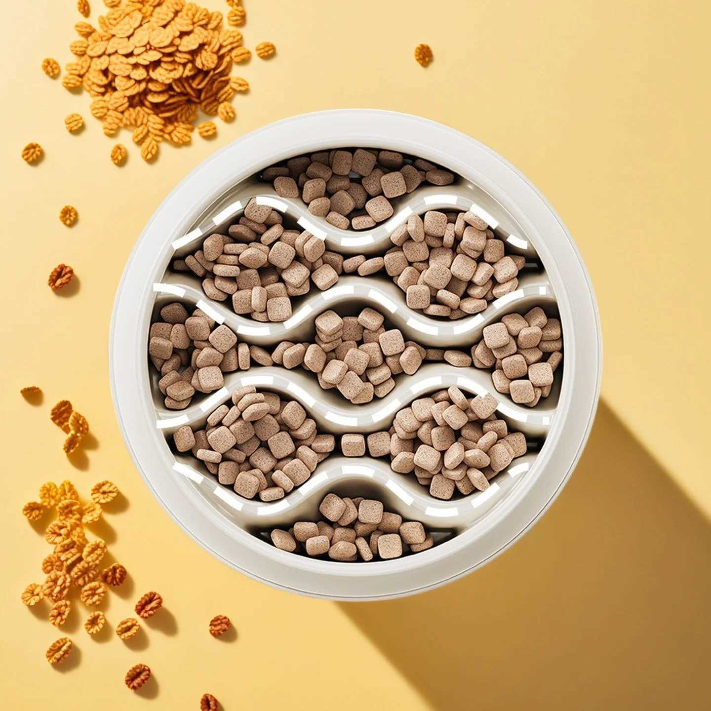 Fashion SlowFeeder Cat Bowl Set AntiSplash Dual Dish Thick PP Plastic for MessFree Eating Choke Prevention C251009