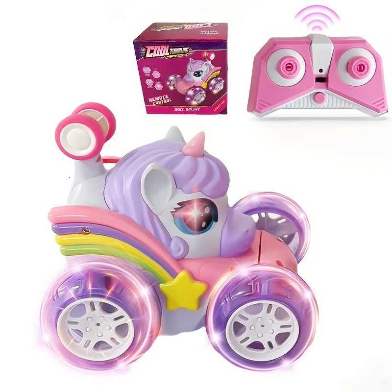 24G lighting unicorn remote control stunt dump truck chase light twist change car drift dancing toy car childrens new year biT251010
