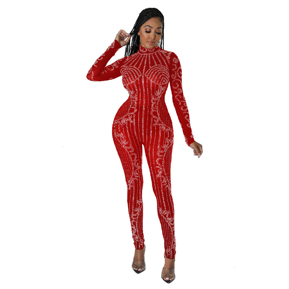 Kricesseen Gorgeous Black Rhinestones Mesh Crystal Jumpsuits Women Glam Choker Neck Diamante Fringed Romper Celebrities Outfits 250917