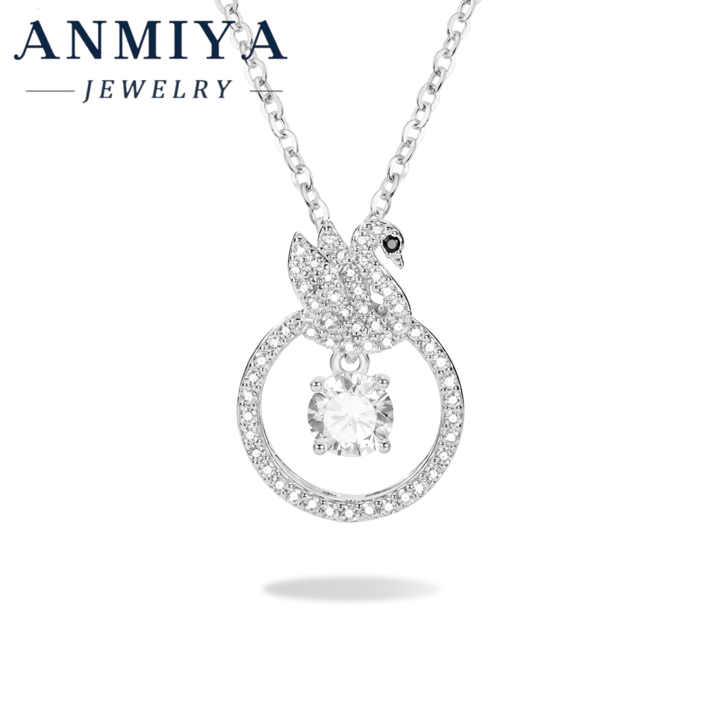 High Polish 925 Silver Jewelry Necklace, Sparkling Swan Necklace for Brides
