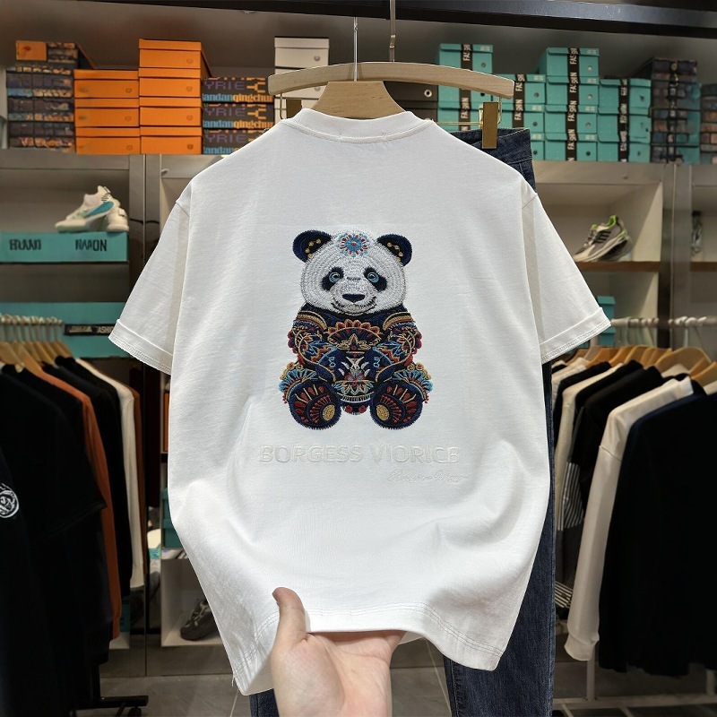 Heavyweight High-end Short Sleeve Panda Designer Shirt T-shirt Designer Hoodie 2025 Summer New Luxury Trendy Loose Half Sleeve Men's Embroidered Tee