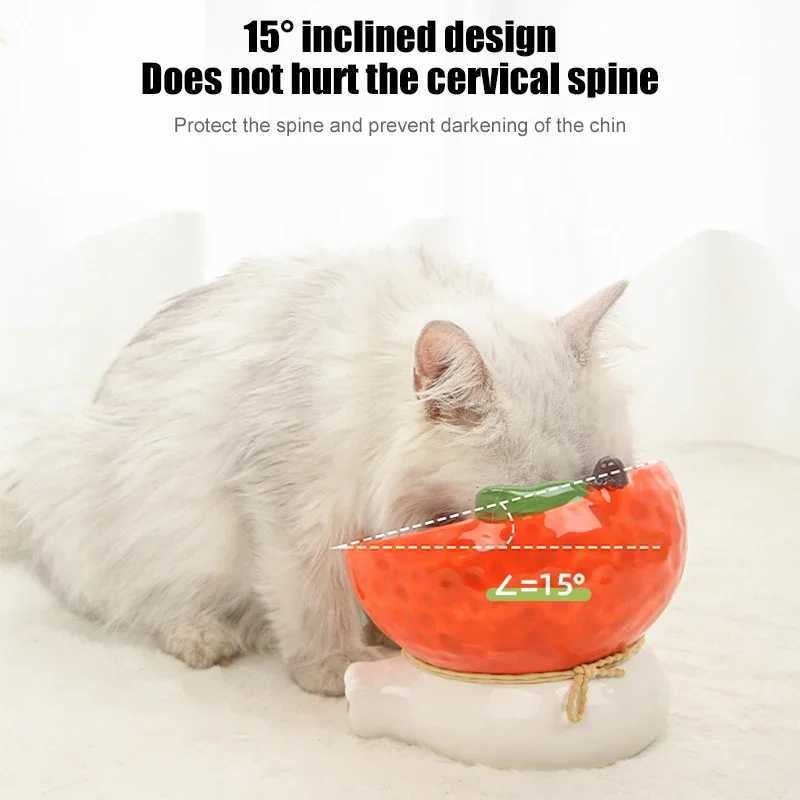 Cat Fruit Ceramic Bowl Elevated Pet Food Water Bowls Raised Small Dogs Tilted Drinking Eating Feeders Puppy Cats Accessories C251009