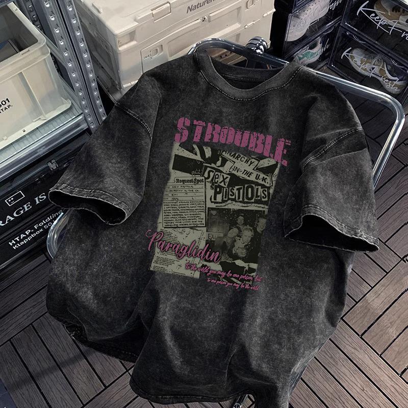 Washed Vintage Heavyweight Short Sleeve T-shirt Men Summer Oversize American Designer Hoodie Retro High Street European And American Trendy Brand Designer Shirt