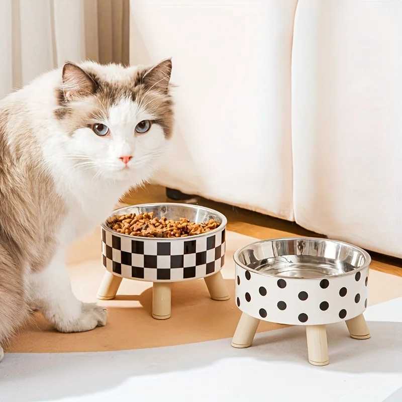 1pcsElevated stainless steel cat bowl with neck protection design anti slip anti pointed feeding tray for cats cat food bowl C251009