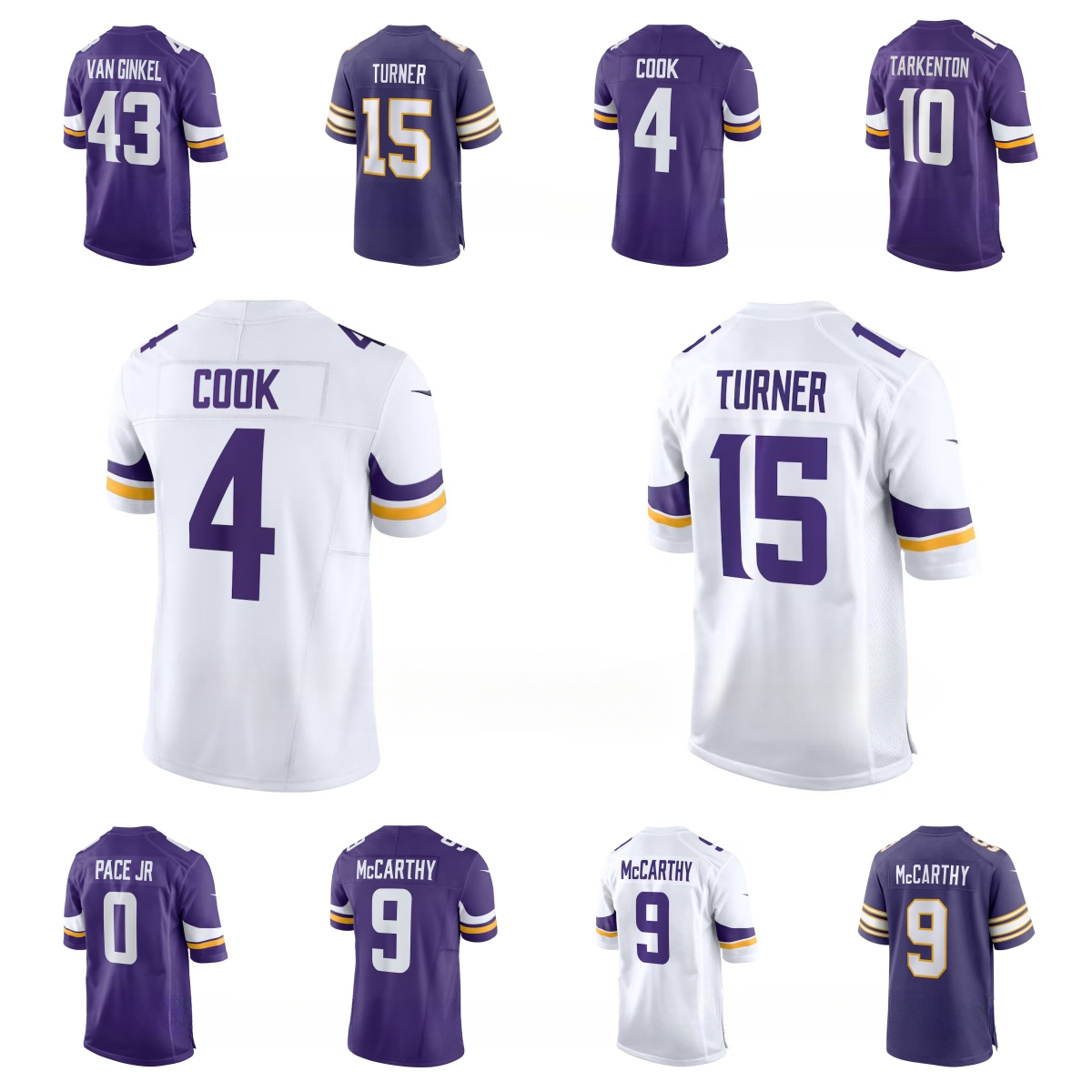 NFL Vikings Justin Jefferson J.J. McCarthy Harrison Smith Andrew Van Ginkel T.J. Hockenson Dallas Turner Randy Moss Custom Football Jersey