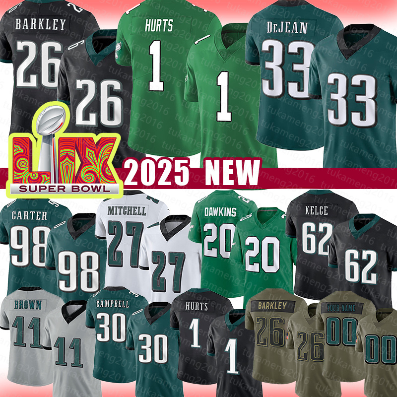 Jalen Hurts aquon Barkley Football Jerseys Cooper DeJean Man Jalen Carter Quinyon Mitchell Brian Dawkins Jason Kelce Brown DeVonta Smith Jihaad Campbell Goedert