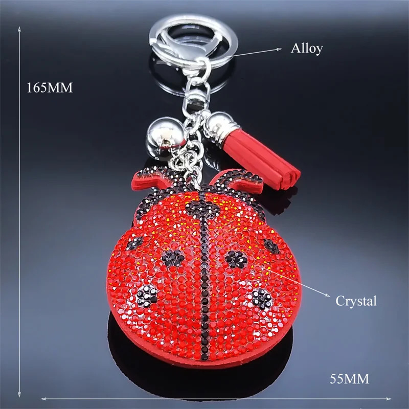 Ladybug Tassel Crystal Keychain Bag Charm for WomenMen Ladybird Key Chain Accessories Jewelry llaveros para mujer lujo K2871S01 251010