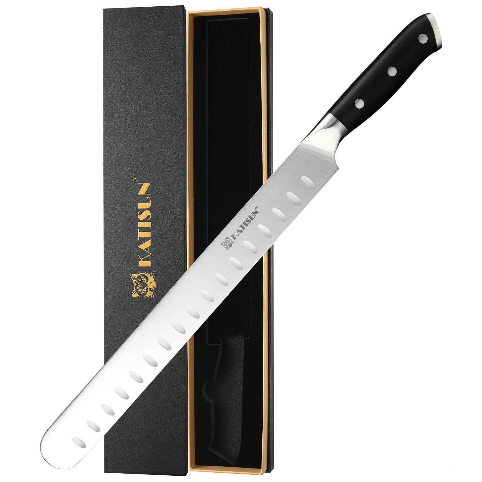 Kitchen knives 13 Inch Round Tip Ham Slicing Knife tra Sharp German Premium Carbon Steel Brisket Knife Meat Cleaver Y251010