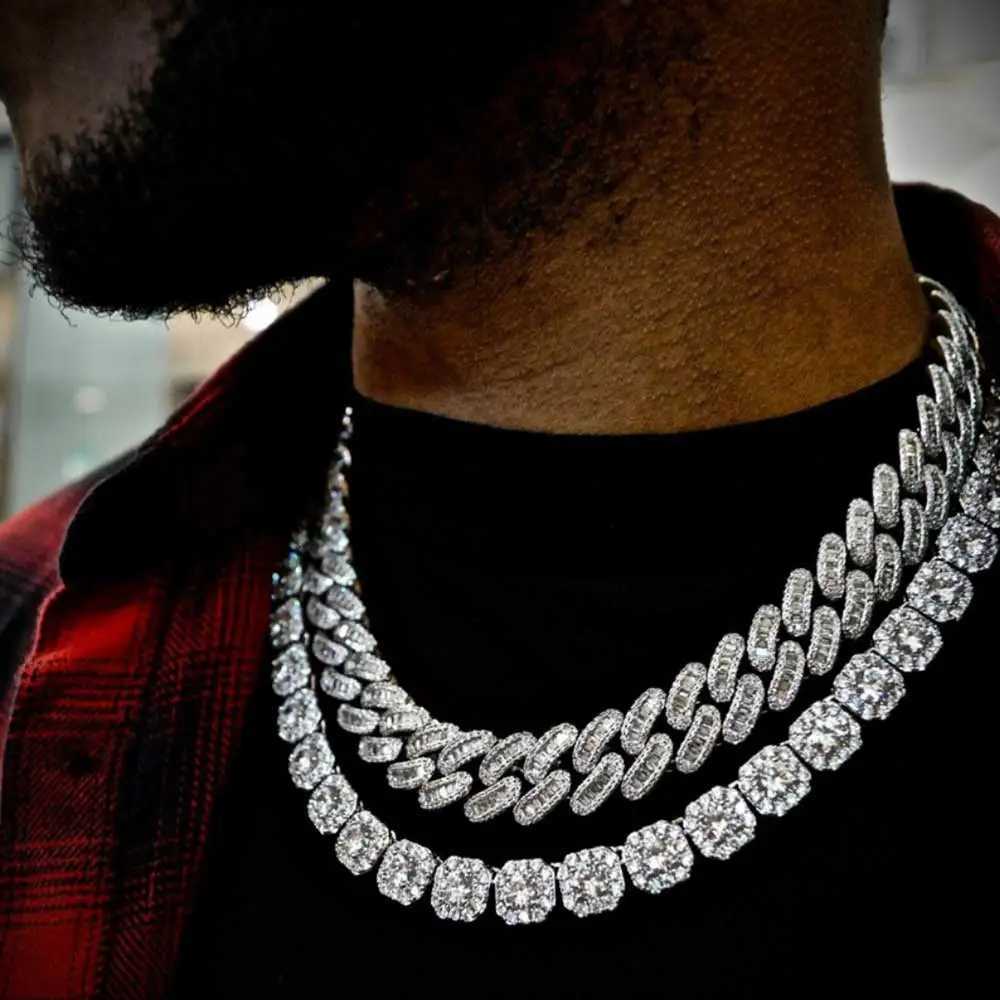 12mm d Out Square Cluster Tennis Chain Micro Pave Cubic Zircon Cuban Link Necklace Bracelet With Giftbox for Men WomenXJ251010
