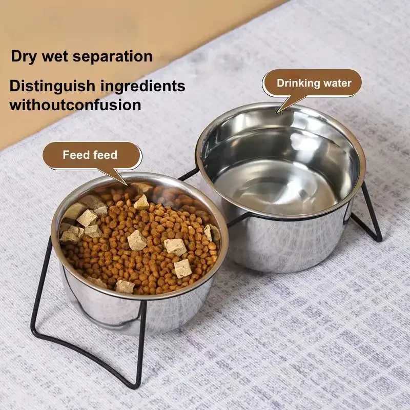 Elevated Cat Bowls Dog Bowl Stainless Steel Raised Cat Food Water Bowl Set with Stand Pet Feeding Bowls for Indoor Cats Dogs C251009