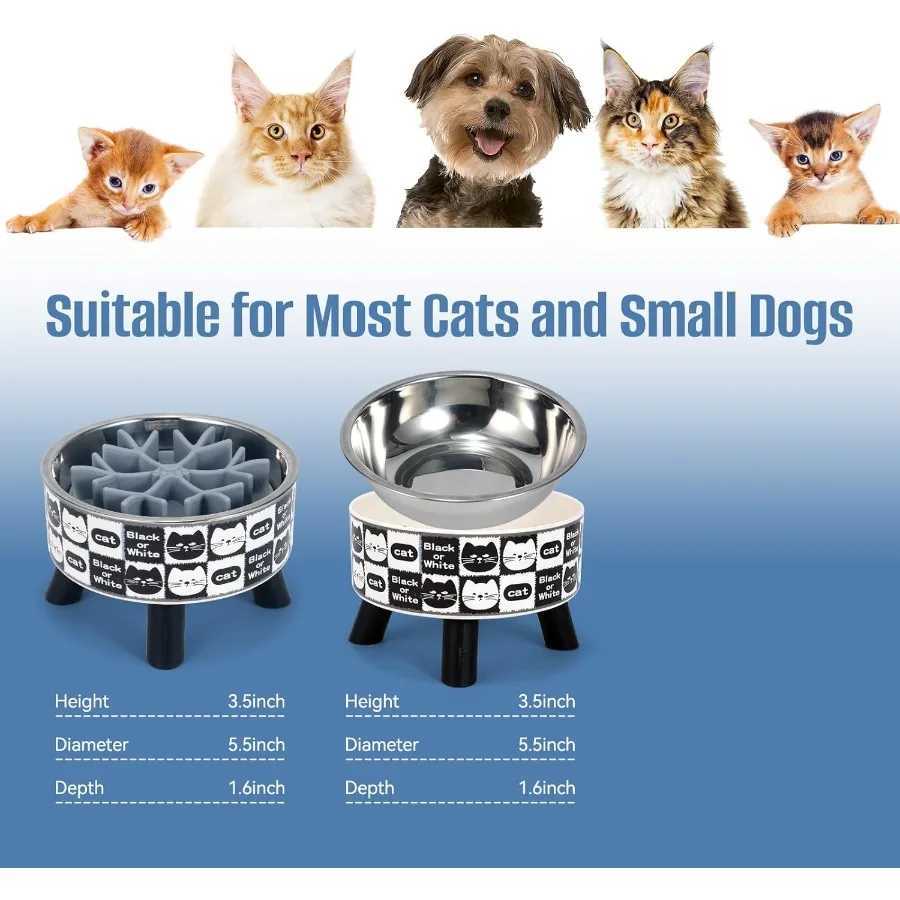 2PCS Elevated Cat Bowls with Slow Feeder Wide Raised Stainless Steel Cat Dishes Plastic Stand Silicone Slow Food Dispenser Whis C251009