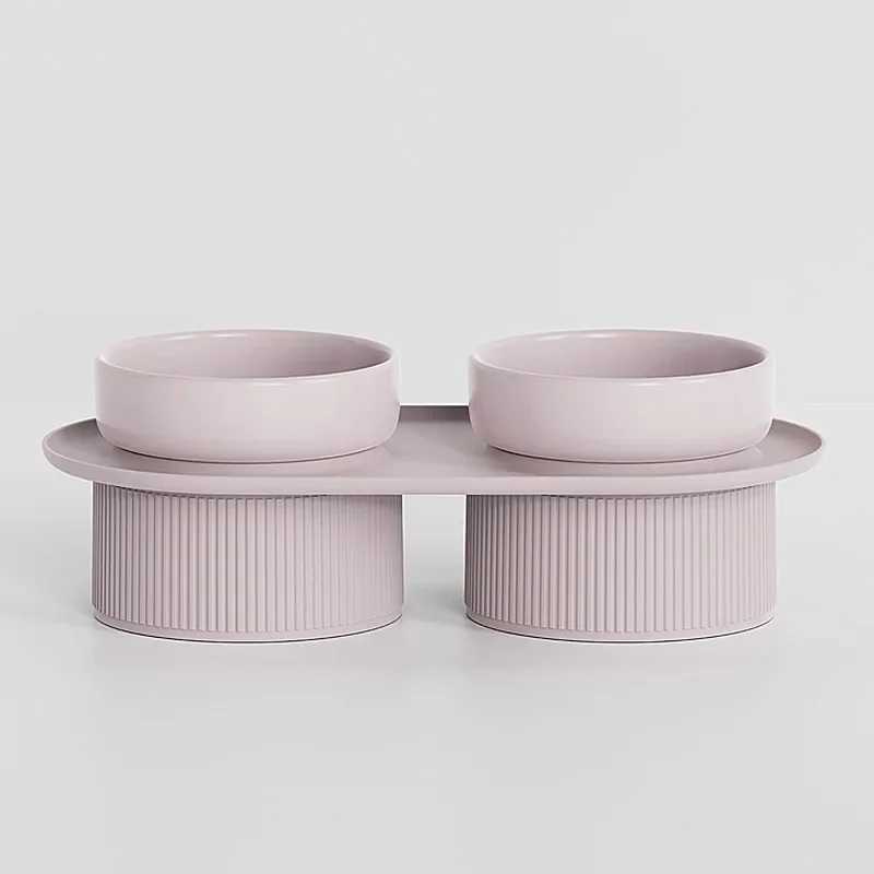 Ceramic Cat Dog Bowl Pet Puppy Feeder Drinker Elevated Raised Holder White Pink Bowls Double for Cats Dogs Kitten Feeding Water C251009
