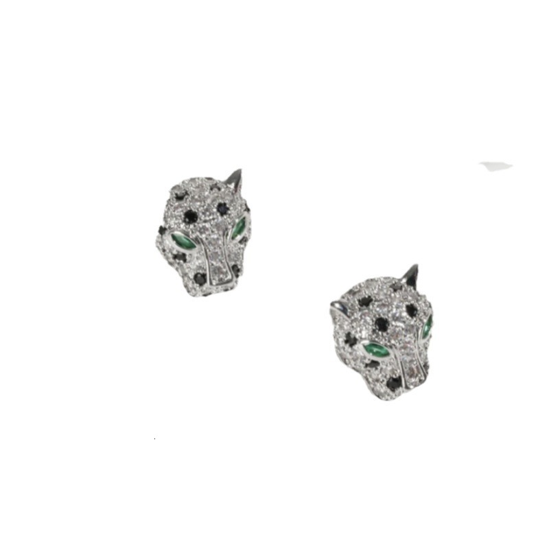 Luxury Brand Designer Jewelry New Exaggerated Leopard Head Earrings Personality Versatile Black Oil Drop Earrings Full Zircon Earrings Wholesale