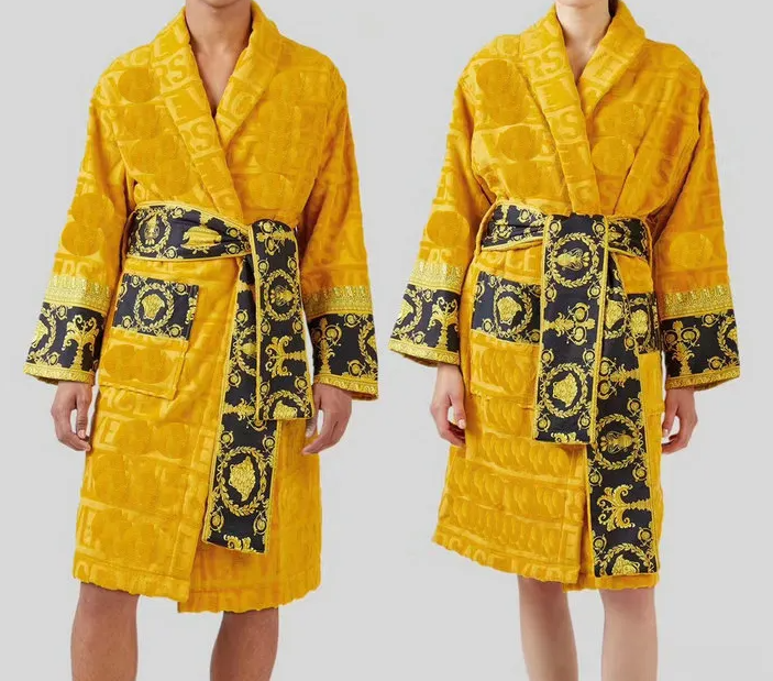 Veet Bathrobe Designer robe Baroque Fashion Pamas Mens Women Letter Jacquard Printing Barocco Print Sleeves Shawl Collar Pocket Belt 100% Cotton36ess f0f
