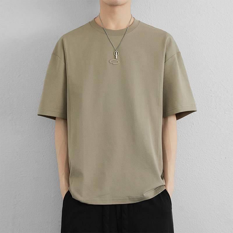 Cool Ice Silk Cotton Solid Color Short Sleeve T-shirt Designer Hoodie Men's Loose Half Designer Shirt Sleeve Tee 2025 Summer New Drop Shoulder Top