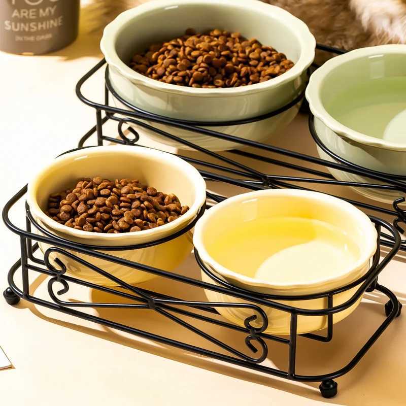 Ceramic Pet Bowl for Cats Dogs Elevated Neck Protection NonSpill Food Water Feeder C251009